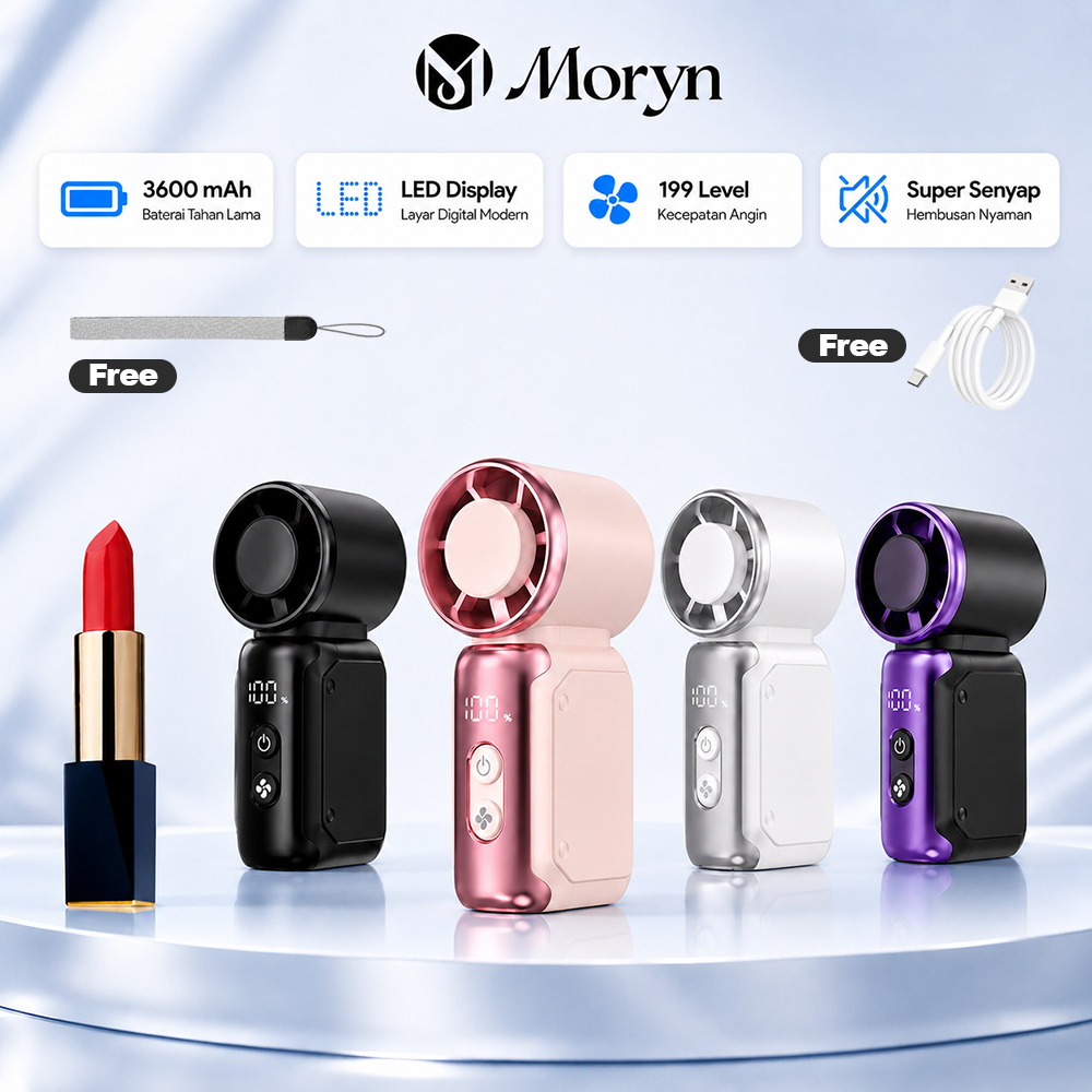 Moryn JF157 Kipas Angin Mini Portable 3600mAh 199 Level Speed Smart LED Display Type-C Charging Angin Kuat 9m/s Low Noise