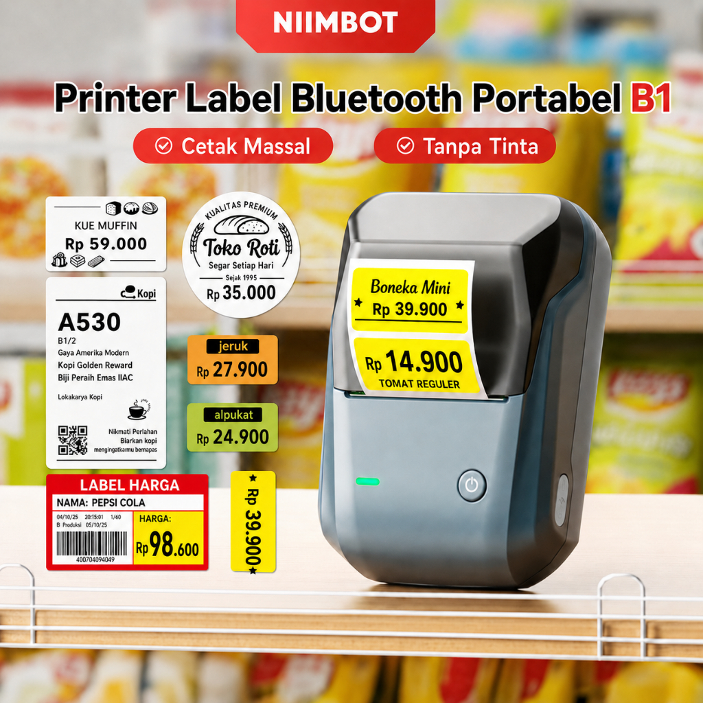 Jual NIIMBOT B1 Printer Label Barcode untuk Makanan – Mesin Cetak Label ...