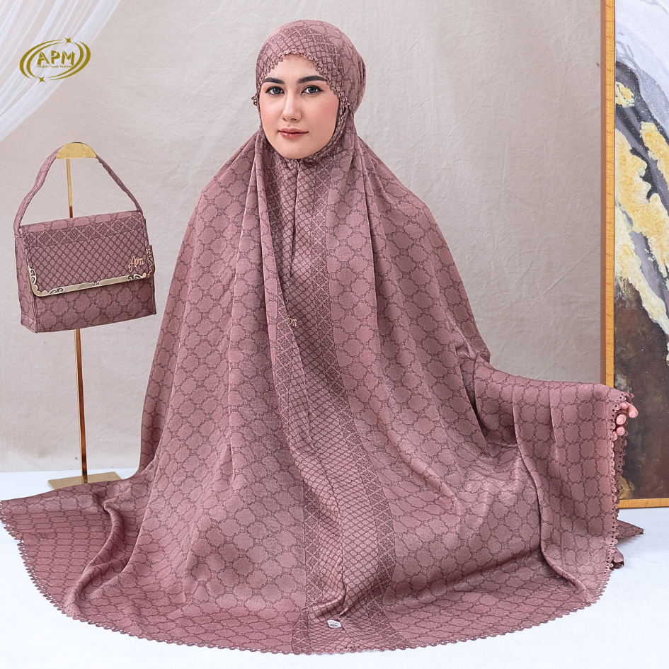 APM - Mukena Dewasa Mewah Santorini Silk Motif Lux Lasercut 2in1 Toyyiba Series Apm