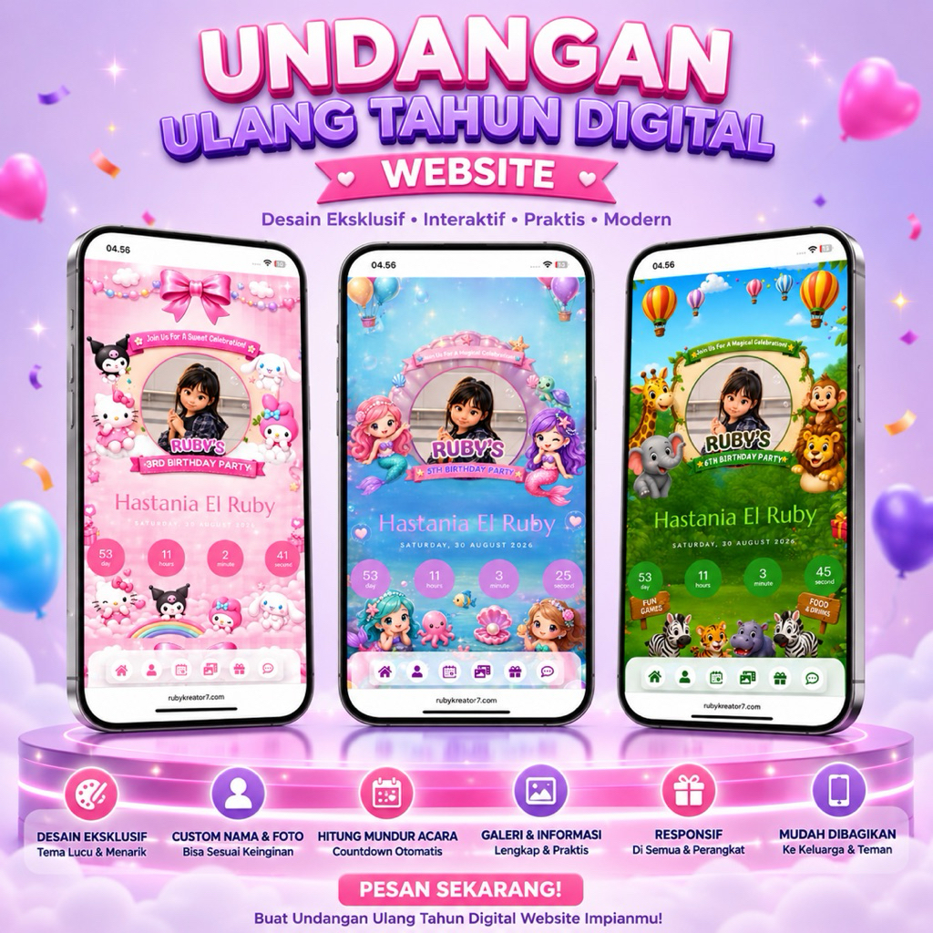 Undangan Ulang Tahun Digital Website Anak Custom Nama & Foto Tema Lucu