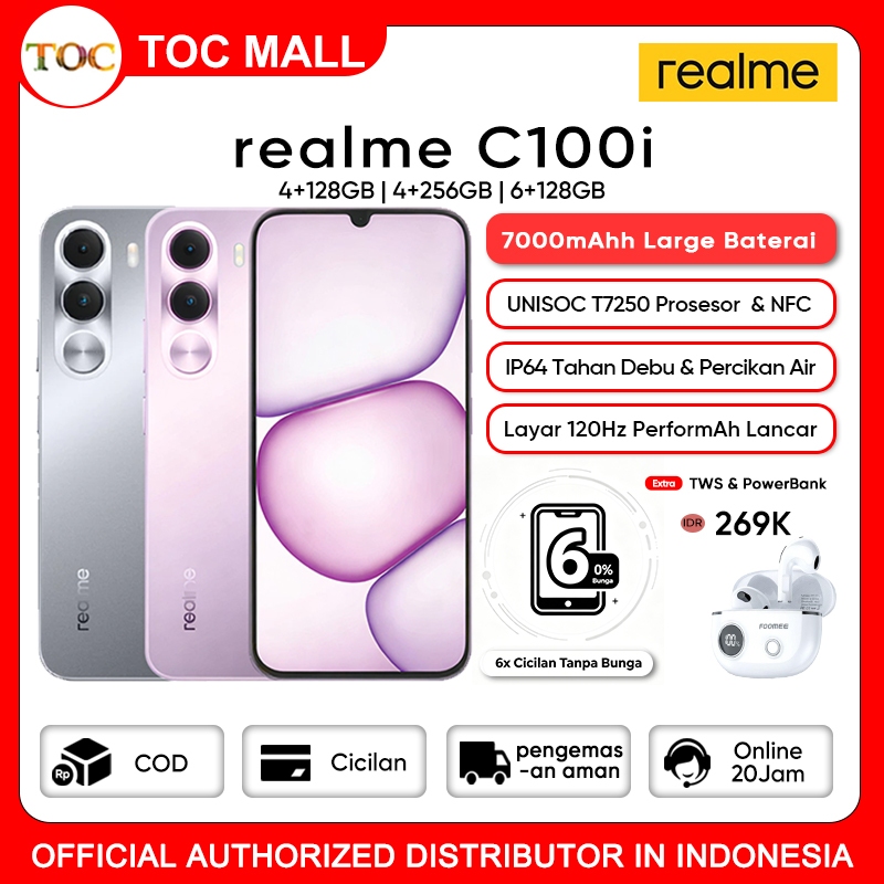 [Official Store] realme C100i 6+128GB(6+6GB Extended RAM) - UNISOC T7250,Proteksi ArmorShell,IP64