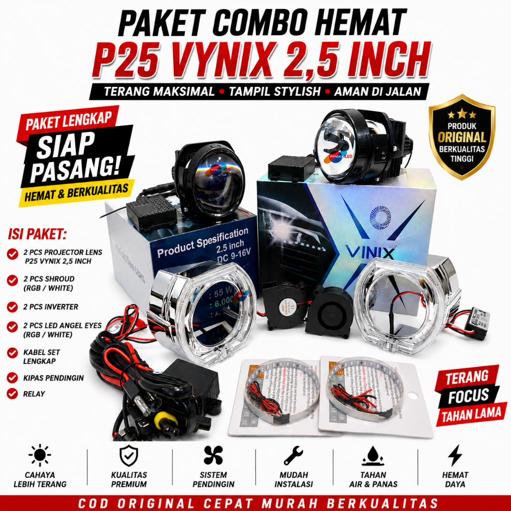 Jual COMBO PAKET HEMAT MOBIL BILED P25 VINYX 58 WATT ORIGINAL P25 VINYX ...