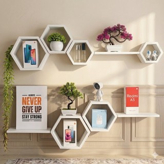 Hiasan Rak Dinding 1 set hexagonal kayu jati belanda kamar tidur keren aesthetic pajangan ruang tamu menarik