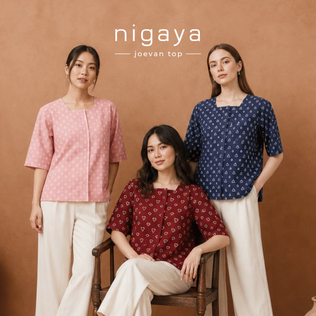 NIGAYA - New Joevan Top - Atasan Blus Batik Premium Wanita Kerja Modern Kekinian Lengan Pendek