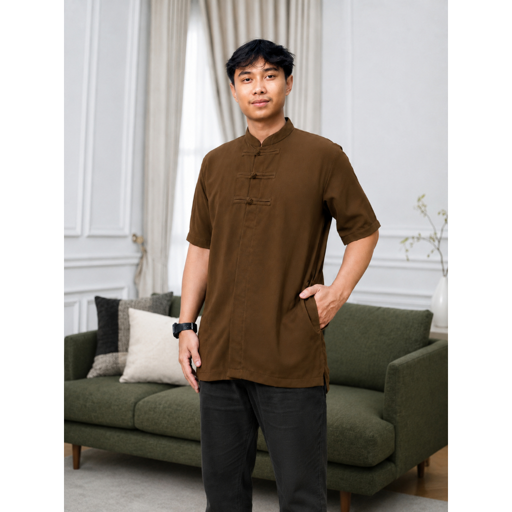 Cheongsam kemeja koko pria dewasa bahan sabrina anti UV kerah ciangi shanghai  3 varian ukuran