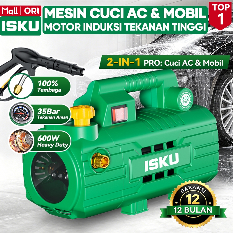 ISKU Mesin Cuci AC Jet Cleaner Steam Mobil Motor 600W Tembaga Murni Induksi Tekanan 35Bar Selang 8M Nozel Bengkok Hisap Ember Anti Bakar Alat Teknisi Servis Cuci Kendaraan Heavy Duty Tahan Lama