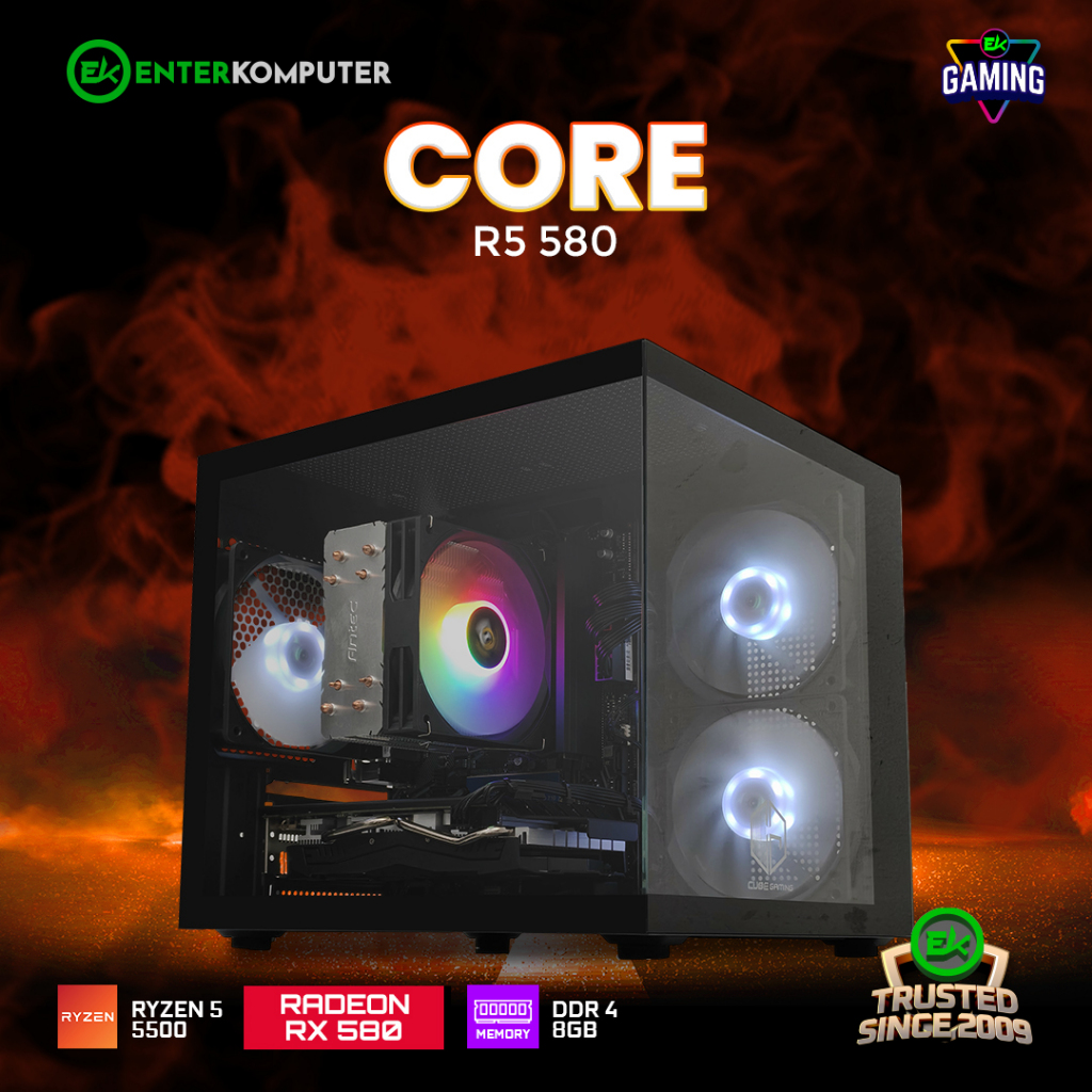 EK Gaming Core R5 580 - PC Rakitan Gaming  Ryzen 5 5500 RX 580 8GB RAM DDR4 8GB - Enter Komputer