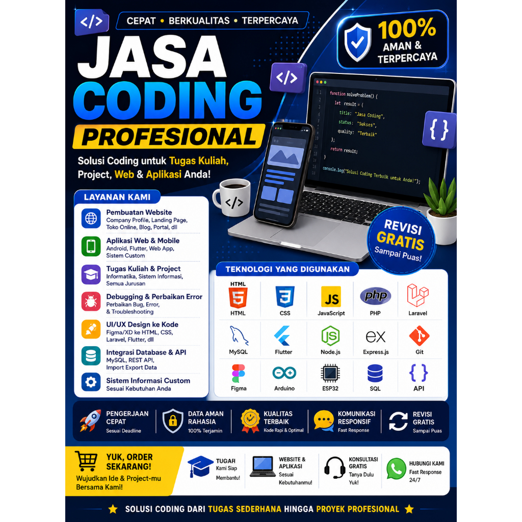 JASA CODING WEBSITE & APLIKASI | TUGAS KULIAH | DEBUG ERROR | UI FIGMA TO CODE | PROGRAMMER FREELANCE