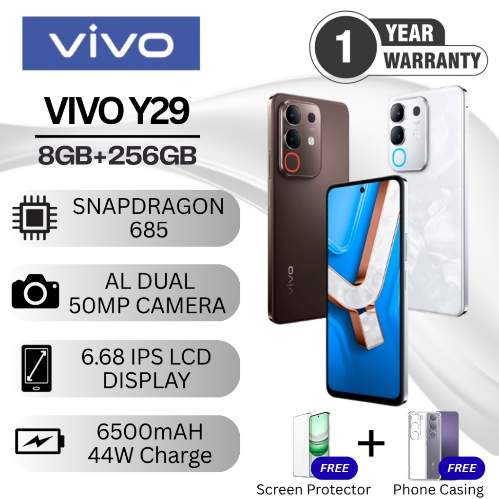 Vivo Y29 (8GB RAM + 256GB ROM) 6500mAh Tahan 3 Hari, Tahan Banting Ekstrem,  Garansi Toko
