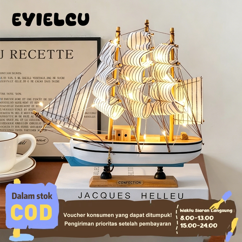 Eyre 23cm Model perahu layar kayu kerajinan ruang tamu kantor kerajinan Mediterania angin Mediterania ornamen kreatif dekoratif Wooden sailing model office living room crafts Mediterranean wind decorative creative ornaments