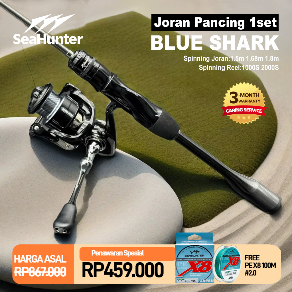 [OFFICIAL] SeaHunter Blue Shark Joran Pancing Set=Joran+Reel Pancing Power Handle Spinning Reel + PE X8 100M #2.0