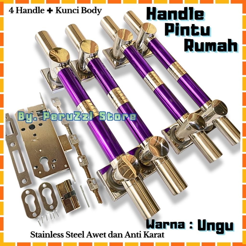 NOVA Gagang Handle Pintu Rumah 33cm 45cm Minimalis Set Kunci Body Stainless Steel Anti Karat 2 Pintu