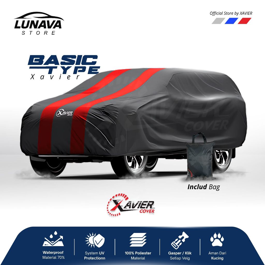 LUNAVA Xavier Body Cover Mobil Agya, Ayla, Jazz Lama, March, Ignis, Valco, Yaris Bakpao Sarung Penutup Mobil Hitam List 2 Poliester Xavier Waterproof Outdoor / Indoor