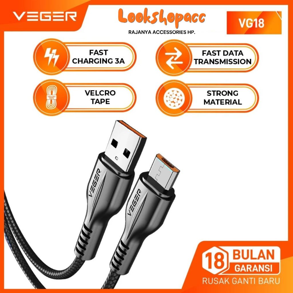 Jual VEGER VG-18 Kabel Data Micro/Type-C/Lightning Data Cable VG18 1M ...