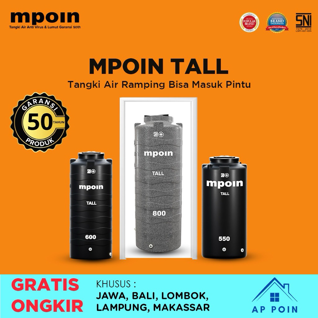 Jual TANGKI TANDON TOREN AIR MPOIN TALL 280 L RAMPING & HEMAT RUANG ...
