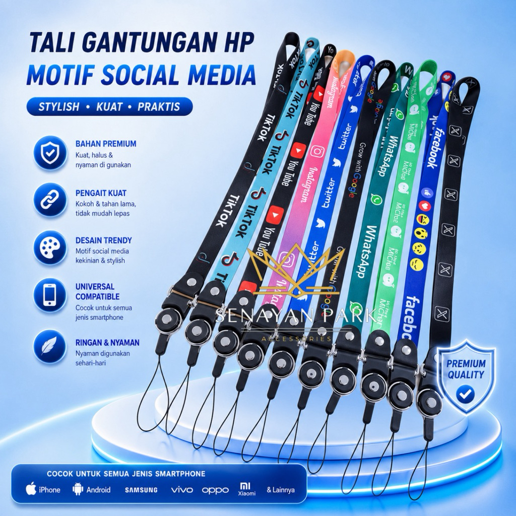 Jual Tali Hp Panjang 45cm ID Card Sosmed & Karakter Kartun Motif Lucu ...