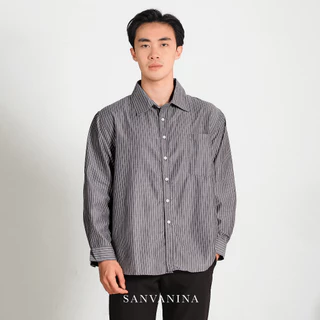 SANVANINA Sydney Stripes Oversized Longsleeve Shirt | Kemeja Garis Garis Pria Lengan Panjang |E-8603