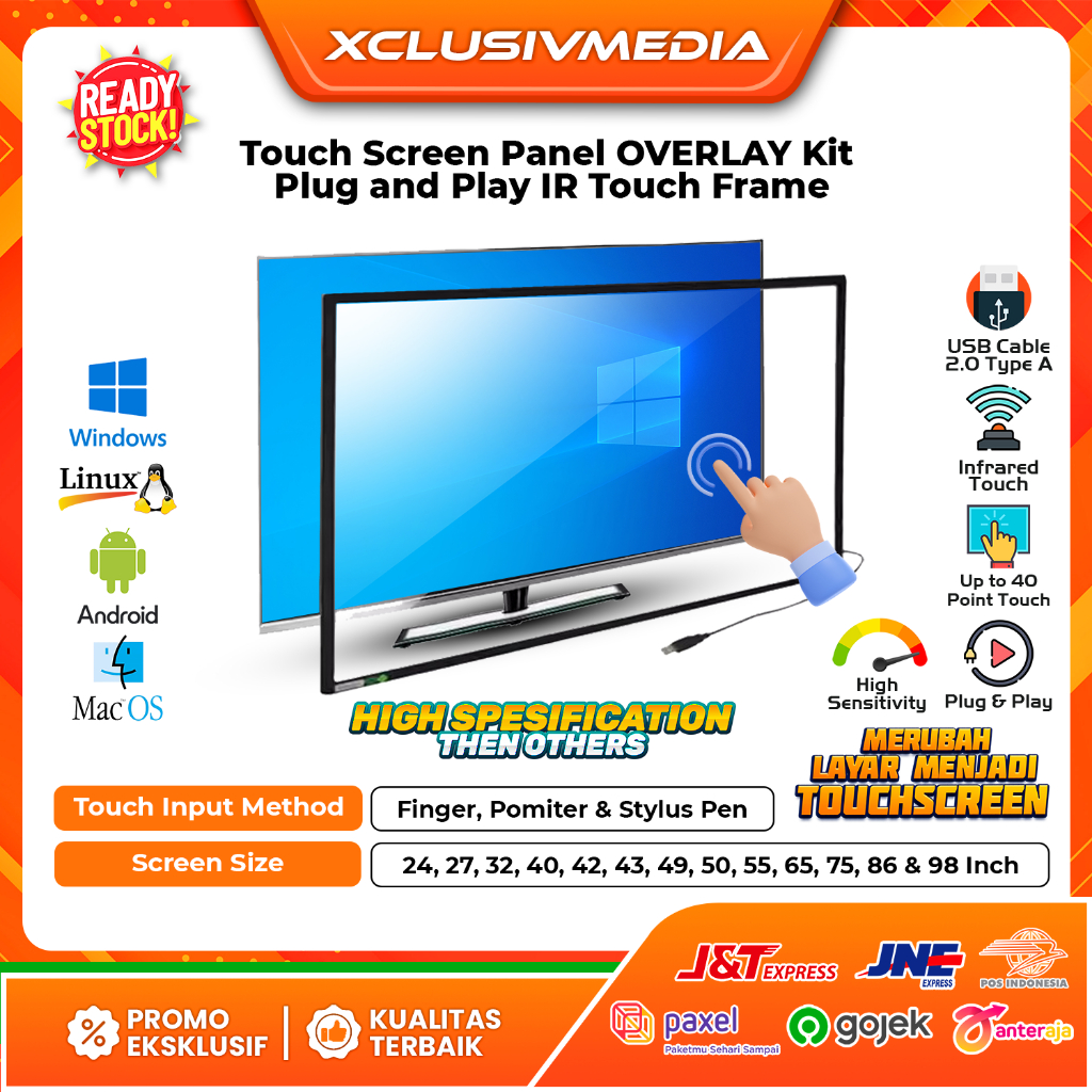 Jual Touchscreen panel Overlay Kit Plug and Play IR system touch frame ...