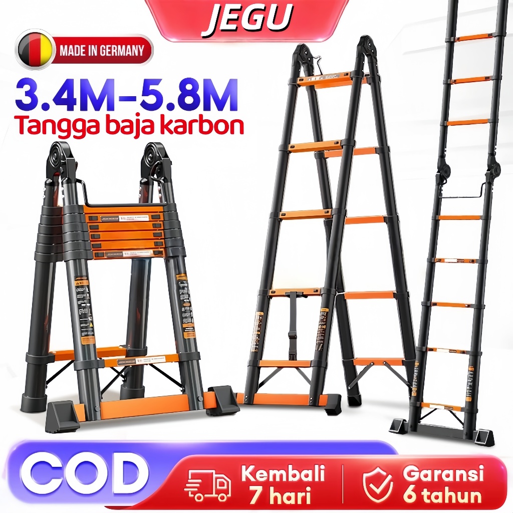 Jual JEGU Tangga Teleskopik Aluminium 3 4 5 6 M Portable Tangga Lipat ...