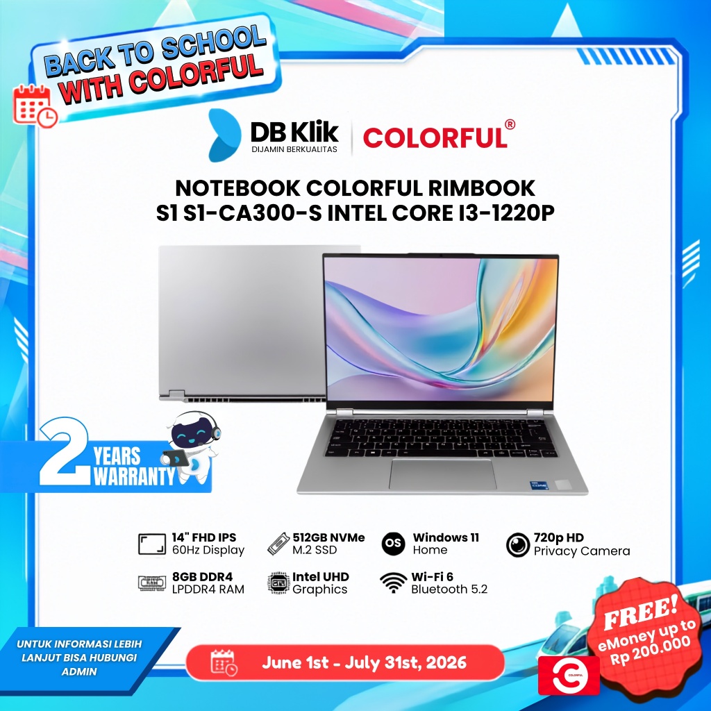 Jual Notebook COLORFUL RIMBOOK S1 S1-CA300-S INTEL Core i3-1220P 8GB ...