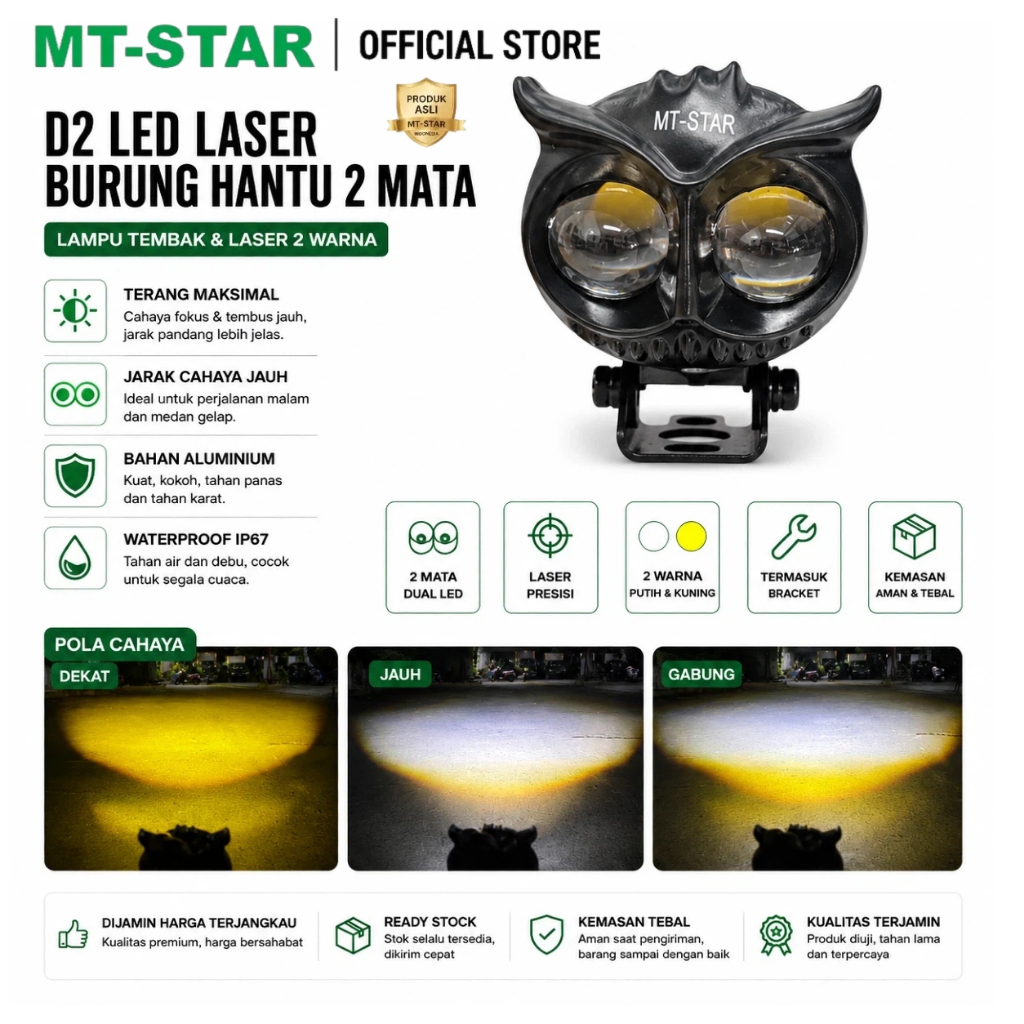Jual MT STAR Lampu Tembak Laser Led Great Horned Owl D2 Owl Laser 2 ...