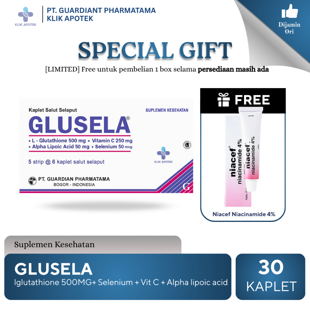 glusela glutathione Jual GLUSELA | Suplemen Pencerah Kulit Lebih Maksimal dengan L-Glutathione,  Vitamin C, Zinc dan ALA