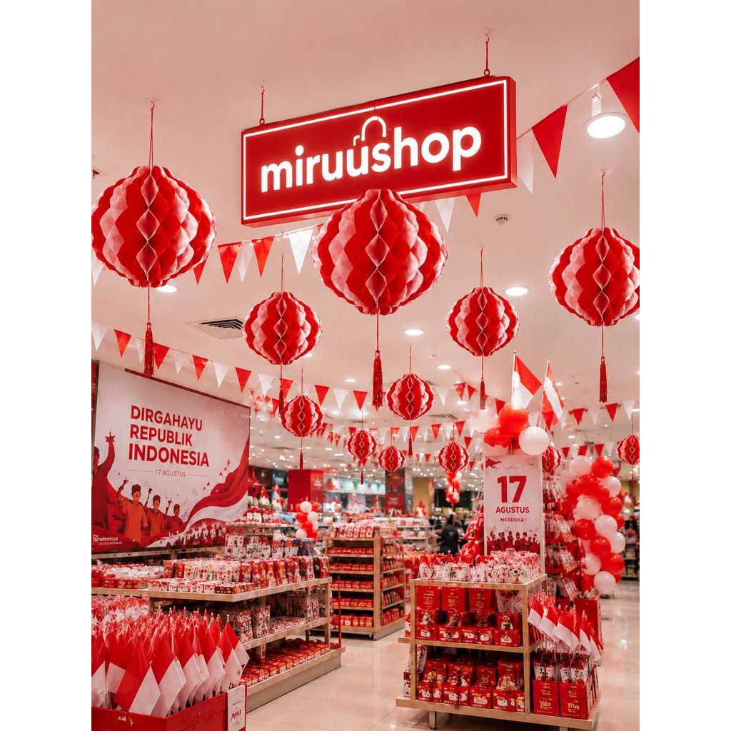 Lampion tawon honeycomb merah putih - bahan plastik tahan air dekorasi  HUT RI 17 Agustus