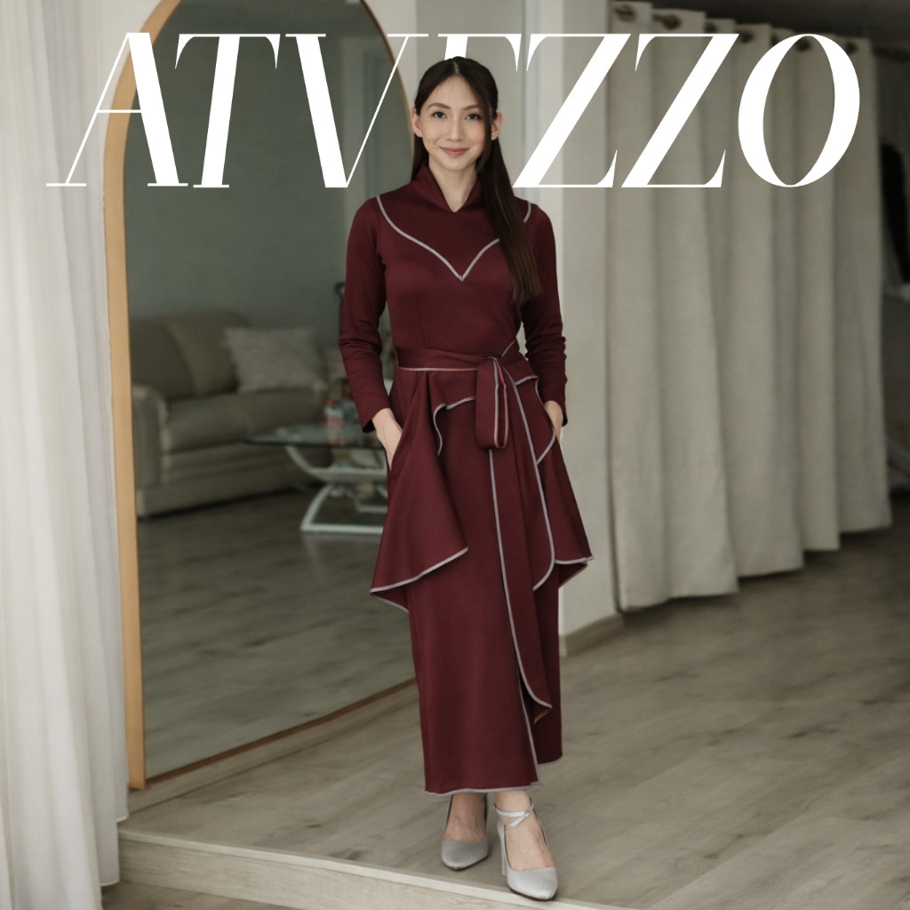 Xenna Dress Maroon Atvezzo Dress Pesta Baju Imlek Wanita Party Dress Imlek Wanita Kekinian Outfit Chinese New Year Korean Style CNY /Cara Woman dress /Malika by Modelano dress /Coma Label dress /Kleita Official dress vietnam dress