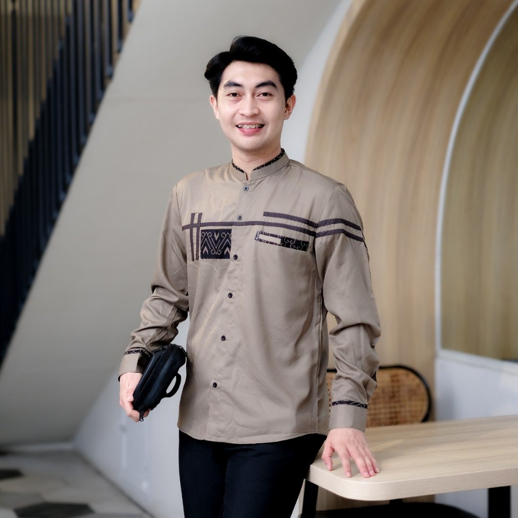 Baju Koko El Rumi Pria Dewasa Lengan Panjang Motif New Berkombinasi Batik Motif Zuled Bisa COD