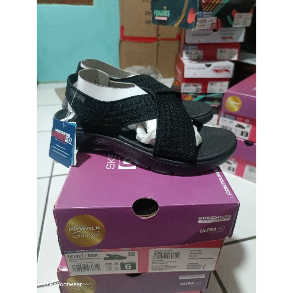 Jual SKECHERS GO WALK FLEX SANDAL-ARTISANBLACK 141427/BBK | Shopee