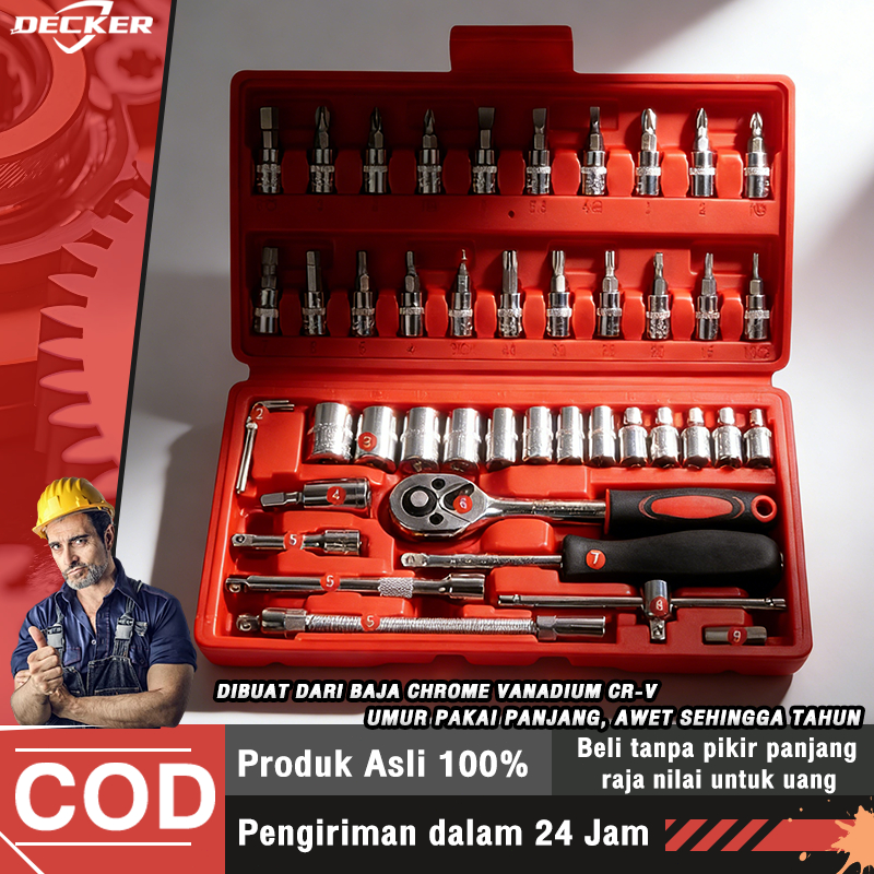 Jual DECKER COD Socket Wrench Pas Socket Set 1/4 Repair Tool 46 pcs ...