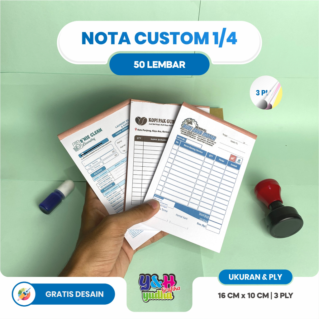 Jual Cetak Nota 1/4 3 Ply isi 75 Lembar Gratis Desain Gratis Logo Bebas ...