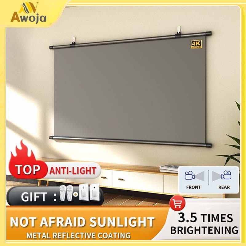 Jual Layar Proyektor Anti-cahaya Manual Pull Down Roll Up 4K HD Anti ...