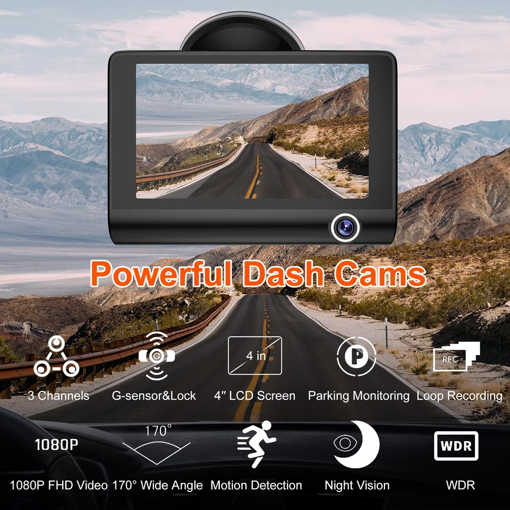 Jual Dashcam Mobil 3 Cameras 1080P HD 4.0 Inch Night Vision Loop ...