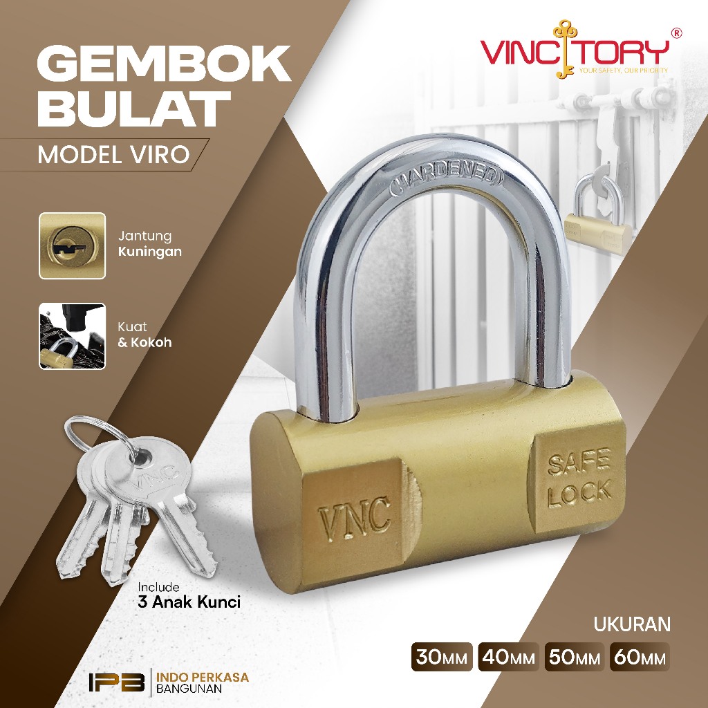 Jual VINCITORY Gembok Bulat Model Viro Kuning Anti Maling Anti Rust ...