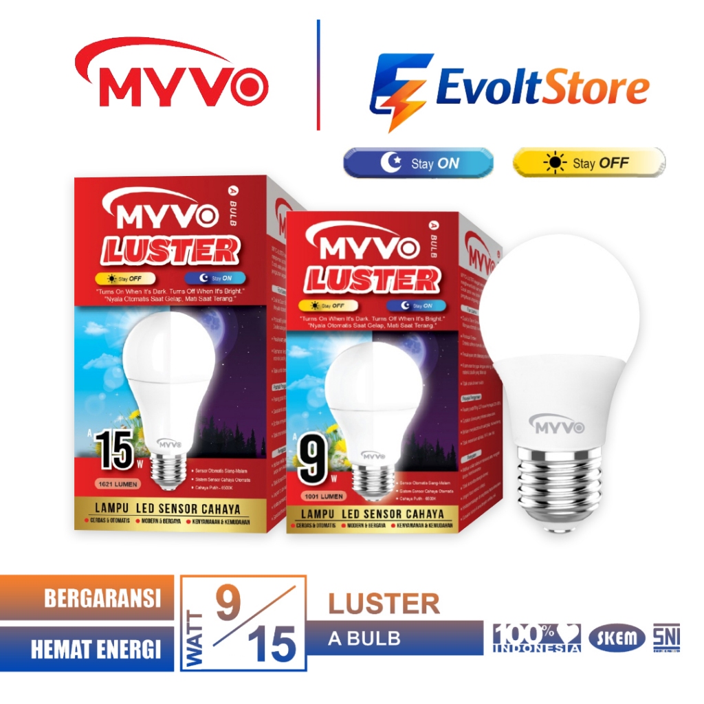 Jual Lampu LED Sensor Cahaya MYVO Luster 9 Watt Bohlam Pintar A Bulb ...
