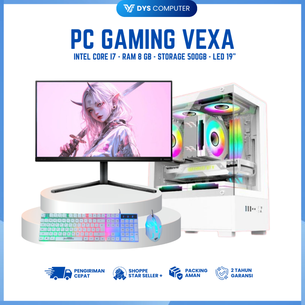 PC Gaming FullSet I7 Editing Ram 8GB / 500GB / SSD / LED 19" Vexa Siap pakai