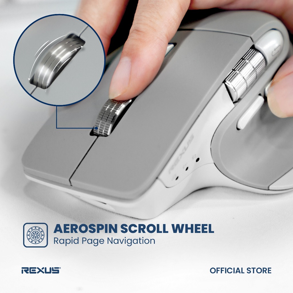 Rexus Flow QZ30 Mouse Office Wireless Ergonomic Silent Click - AeroSpin Wheel & Horizontal Scroll Mode (2)