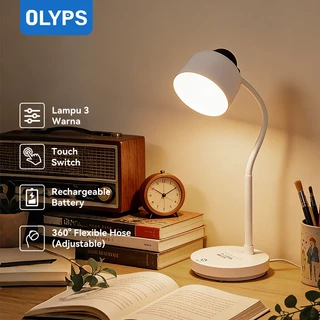 OLYPS Lampu Belajar Aesthetic LED Rechargeble Lampu Belajar Lampu Meja Touch 3 Warna Adjustable