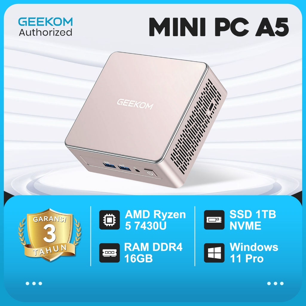 Jual GEEKOM A5 Mini PC with AMD Ryzen 5 7430U, 3-Year Coverage