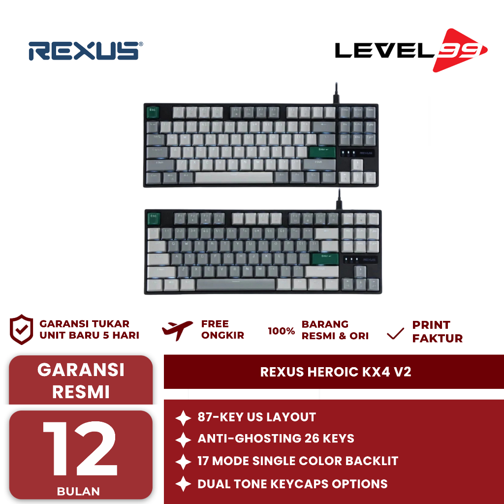 Jual Rexus Heroic KX4 V2 Keyboard Gaming Mechanical TKL Layout Hotswap ...