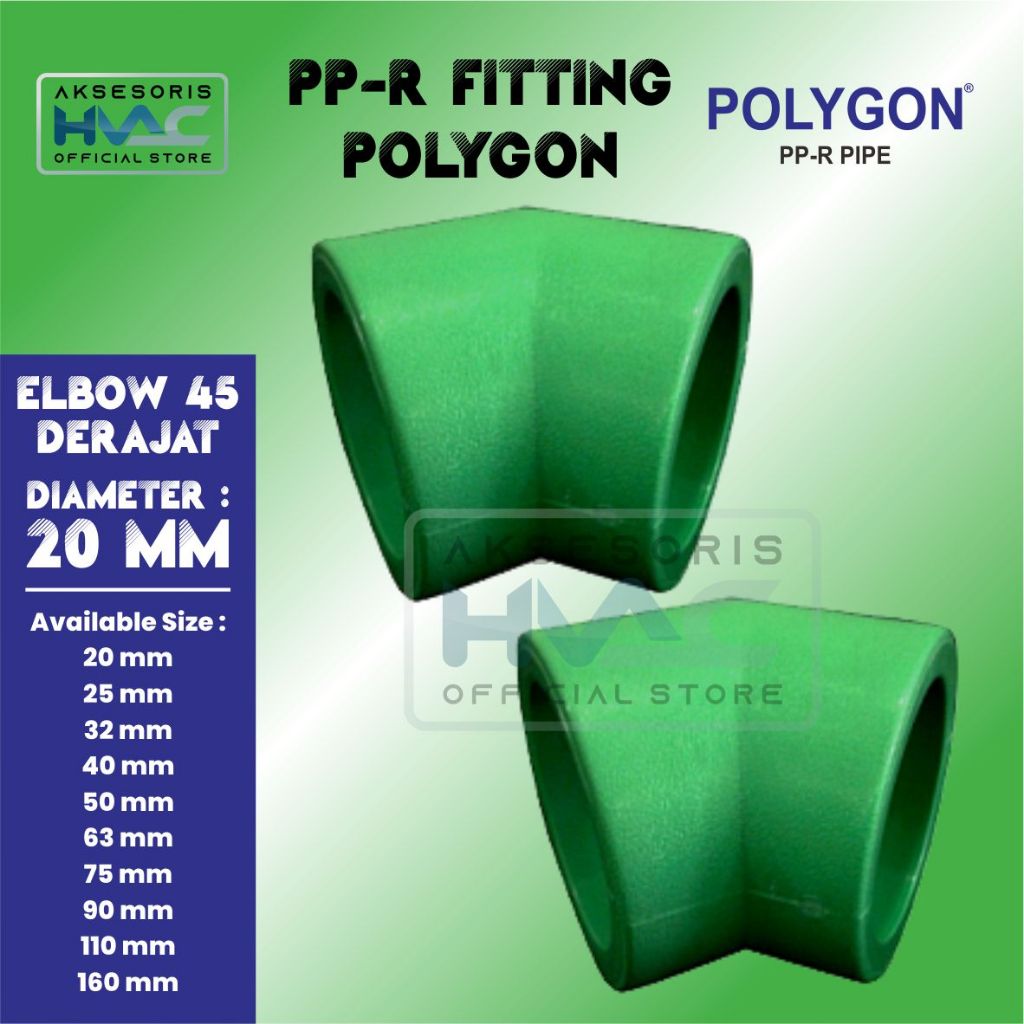 Jual PP-R Fitting Elbow 45 Derajat Merk Polygon Hijau Untuk Sambungan ...