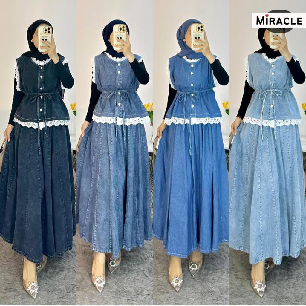Jual DELLAA SET ROK - ATASAN&ROK PANJANG BAHAN JEANS DENIM WASH PREMIUM ...