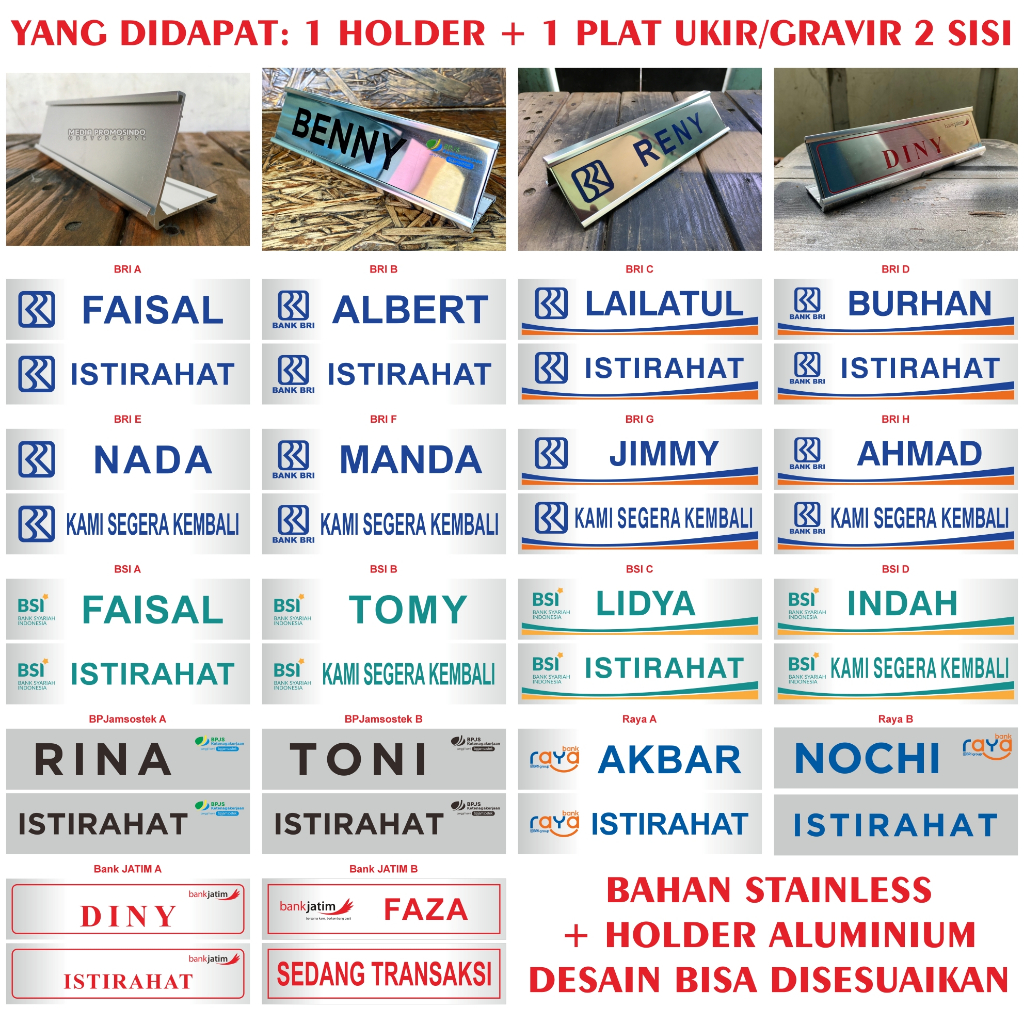 Jual Papan Nama Meja/Name Desk 1 Plat 2 Sisi Berholder Aluminium 20 cm ...