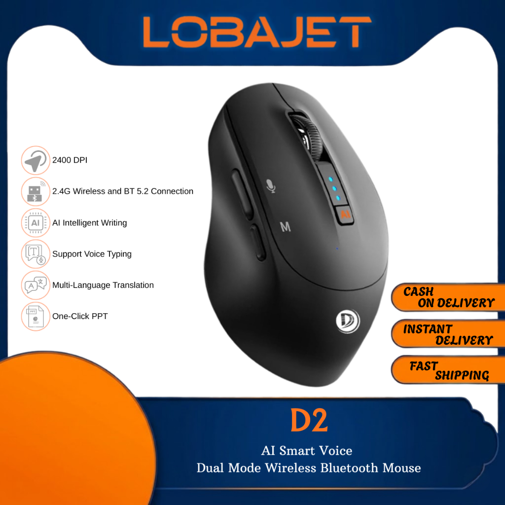 Jual D2 Mouse AI Cerdas Wireless Bluetooth Dual Mode Voice Typing ...