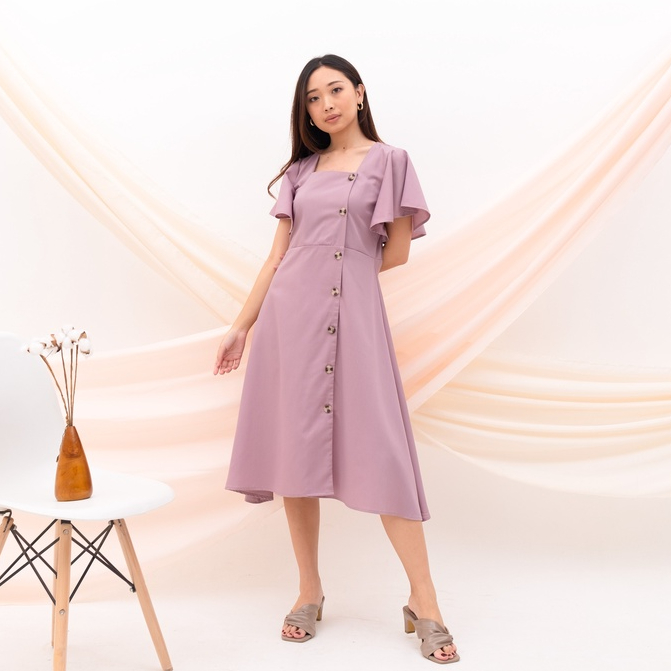 Jual CLARINI - Abigail Dress - Mauve | Shopee Indonesia