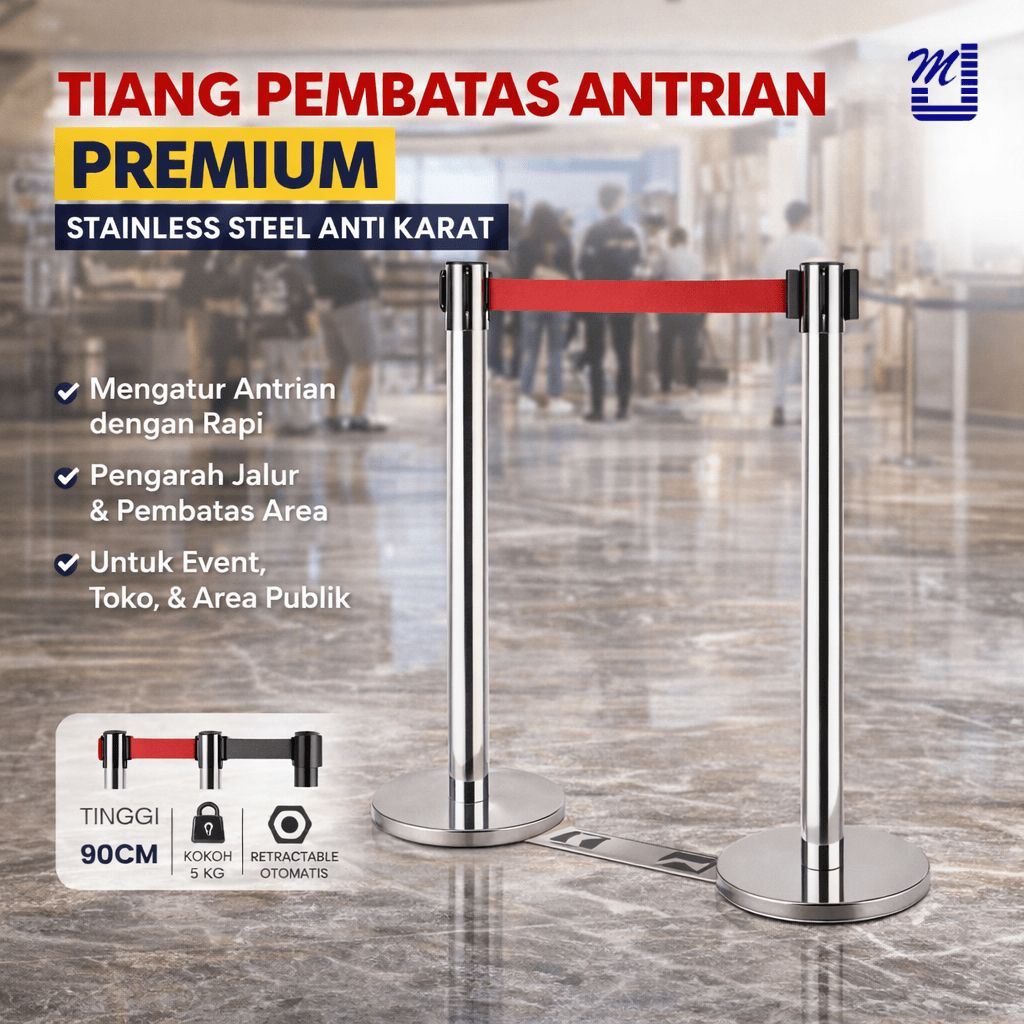 Jual [INSTANT] Tiang Antrian Stainless Pita Tarik Retractable 2m / 3m ...