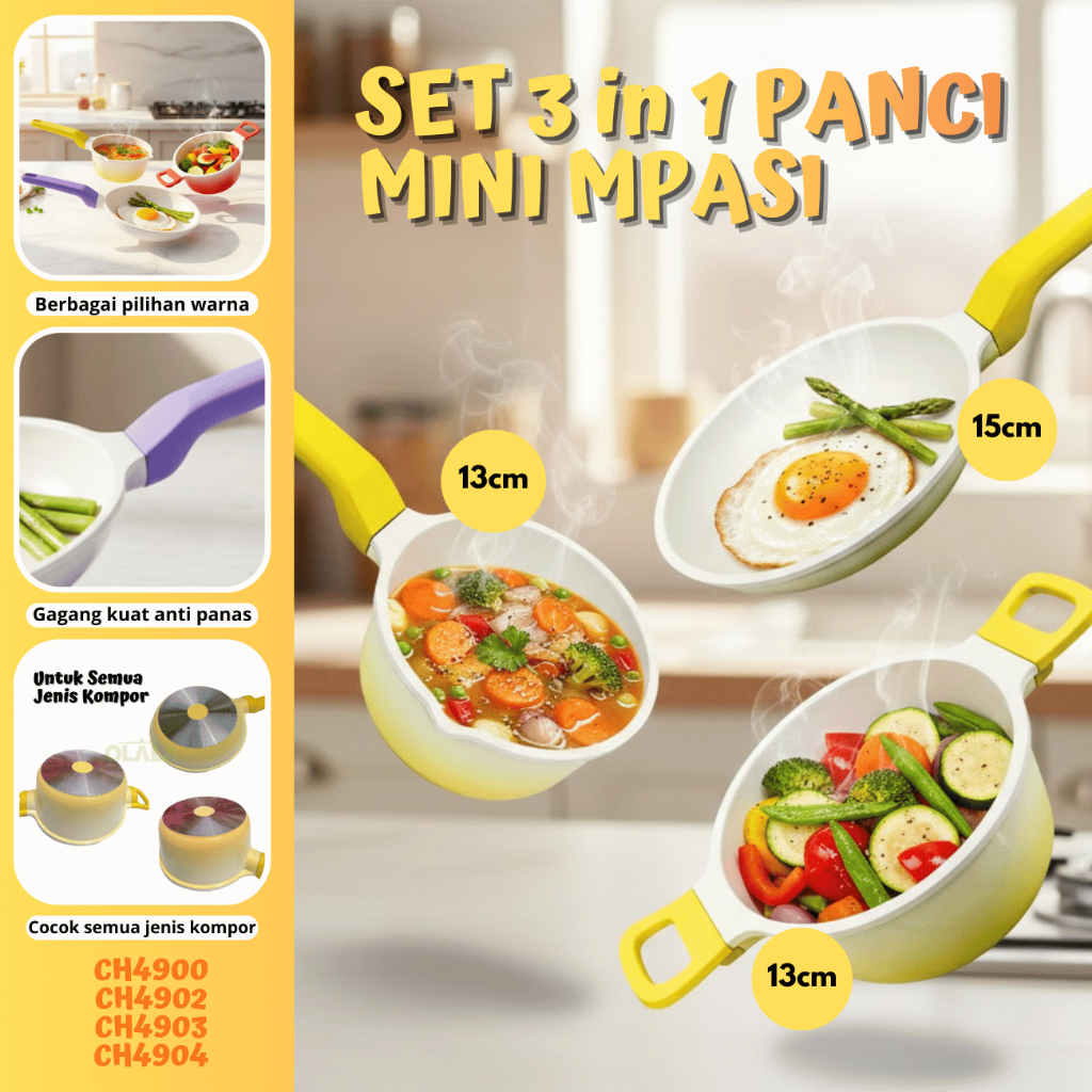 Jual Panci Set Mpasi 3IN1 Panci teflon mini Food Grade OLL-4900 / OLL ...