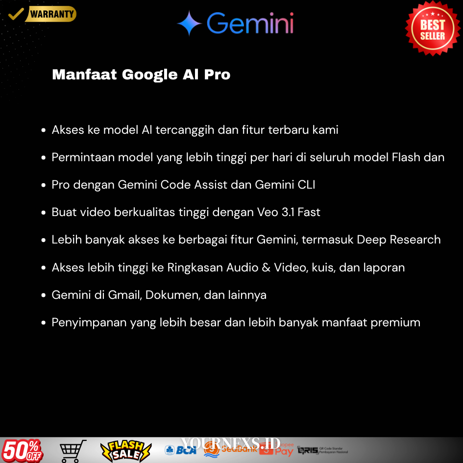 Jual GEMINI AI PRO 1 TAHUN FREE DRIVE 2TB DAN VEO3 MURAH | Shopee Indonesia