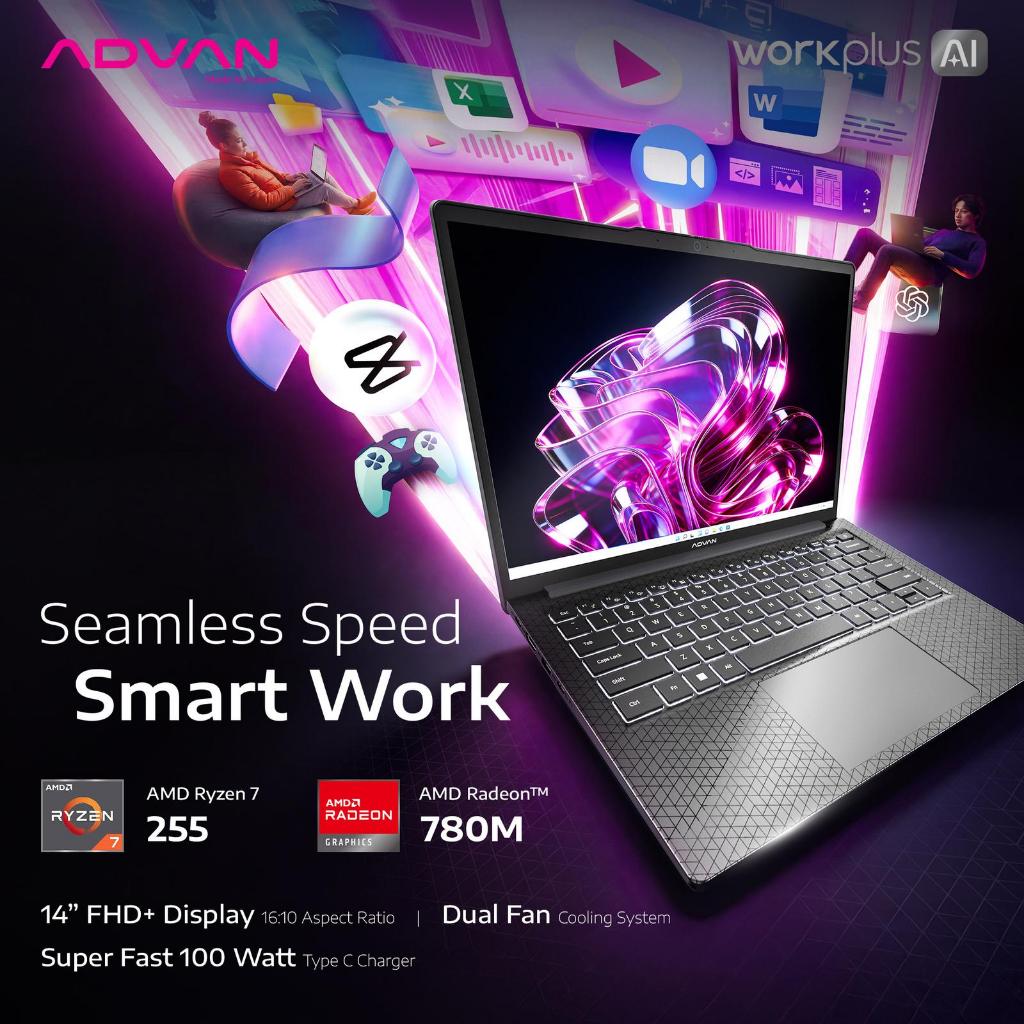 Jual ADVAN Workplus AI Laptop AMD Ryzen 7 255 ram 8GB ssd 512GB Radeon ...